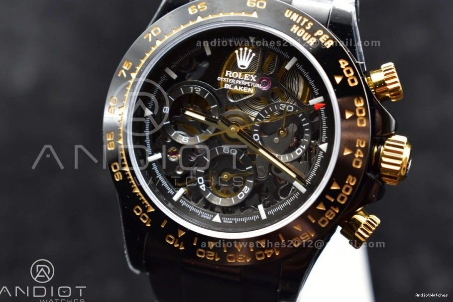 Colorful Ceramic Dial PVD on Strap Blaken GETF Skeleton Edition Rubber Best Daytona Bezel Gold SA 523 Black 0211